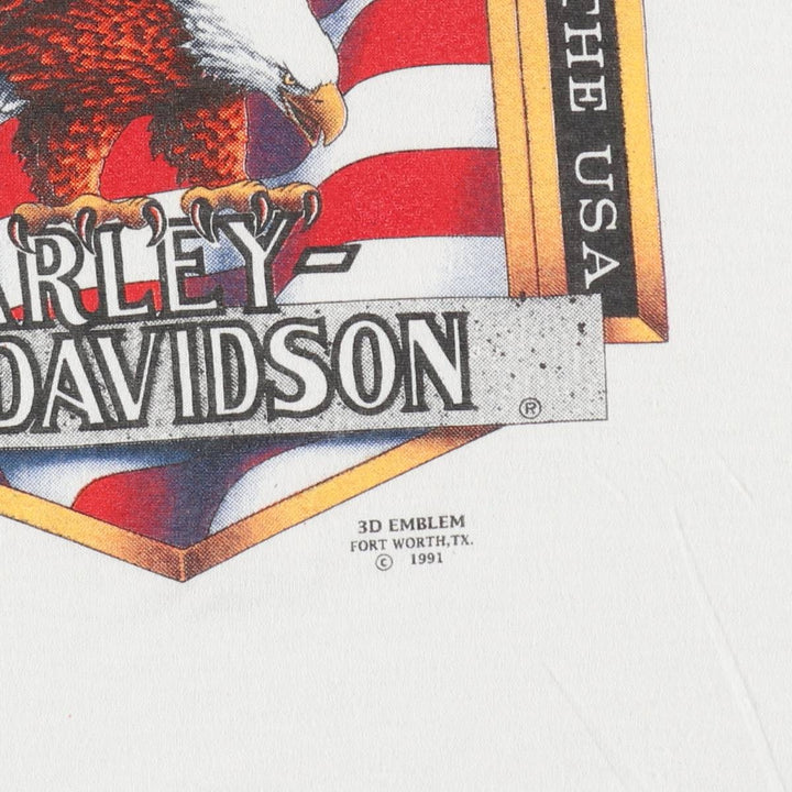 90'S 3D Emblem Harley-Davidson Motorcycle Bike T-Shirt, Made in USA, Men's XL equivalent, Vintage polyester white type Vintage Second Hand