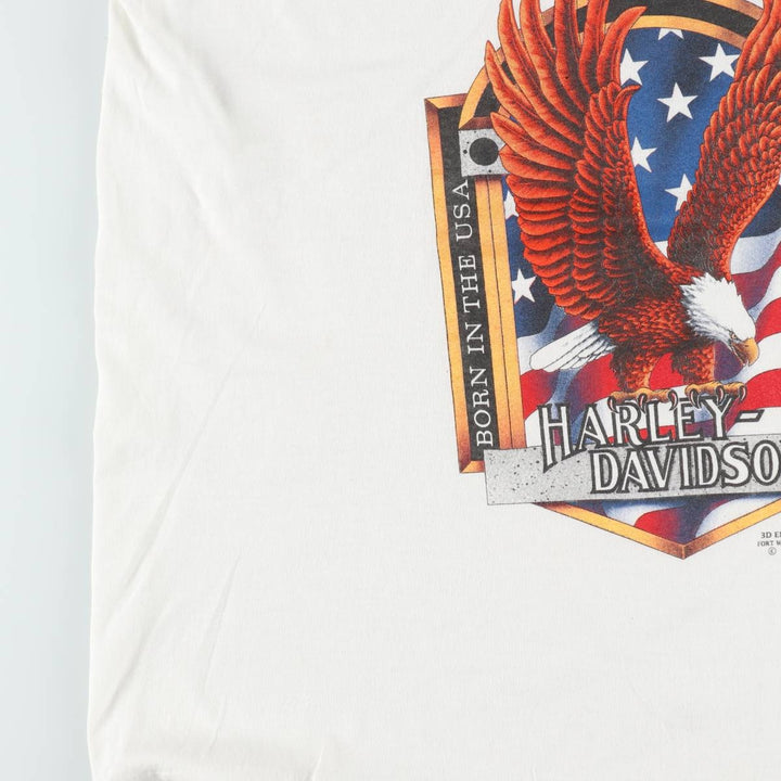 90'S 3D Emblem Harley-Davidson Motorcycle Bike T-Shirt, Made in USA, Men's XL equivalent, Vintage polyester white type Vintage Second Hand