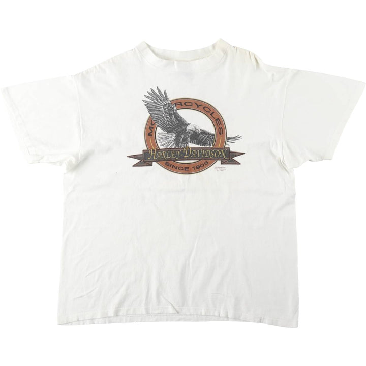 90'S Harley Davidson Eagle Pattern Motorcycle Bike T-shirt Made in USA Men's XL Vintage cotton white type Vintage Second Hand