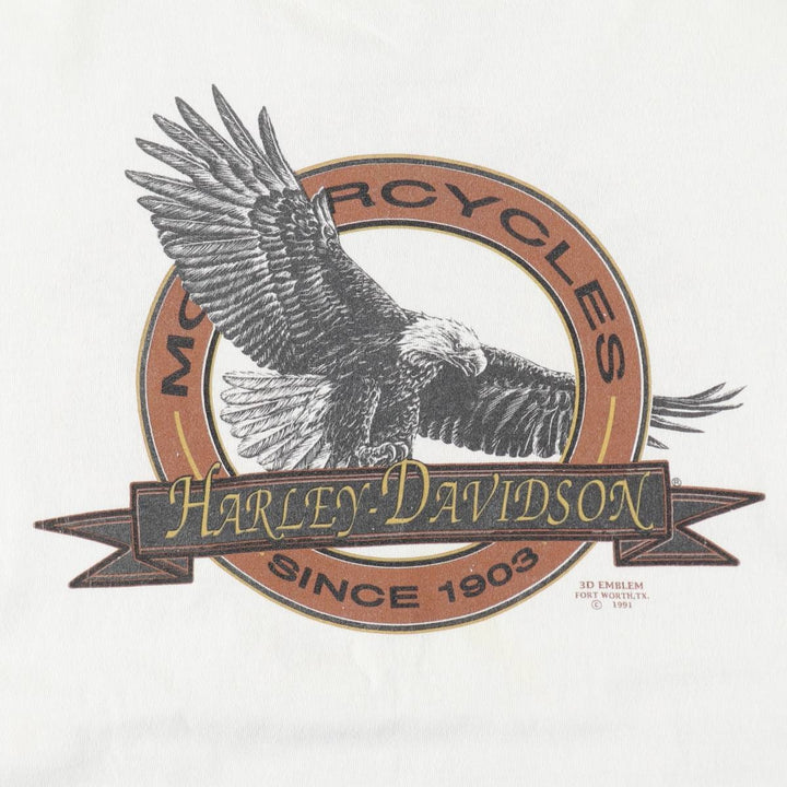90'S Harley Davidson Eagle Pattern Motorcycle Bike T-shirt Made in USA Men's XL Vintage cotton white type Vintage Second Hand