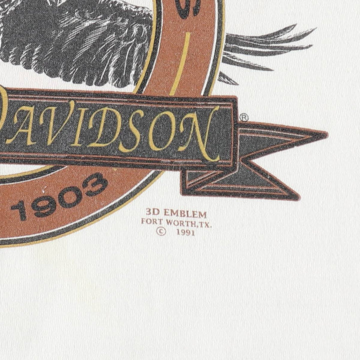 90'S Harley Davidson Eagle Pattern Motorcycle Bike T-shirt Made in USA Men's XL Vintage cotton white type Vintage Second Hand