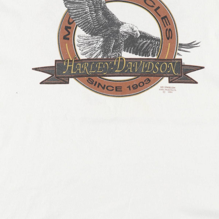 90'S Harley Davidson Eagle Pattern Motorcycle Bike T-shirt Made in USA Men's XL Vintage cotton white type Vintage Second Hand