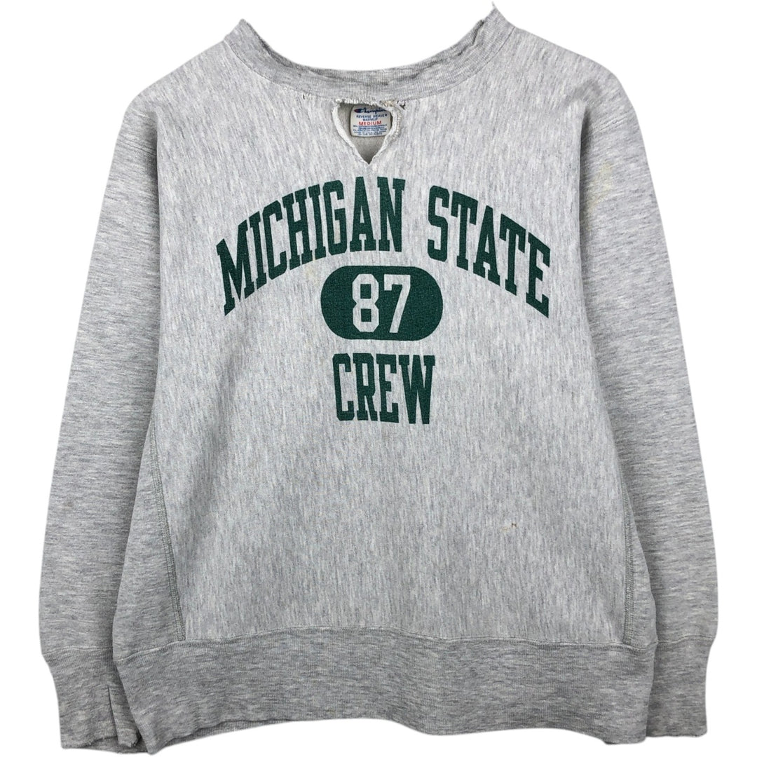 80'S Champion Reverse Weave Tricolor Tag University of Michigan Triple Print College Sweatshirt, Made in USA cotton gray type Vintage Second Hand