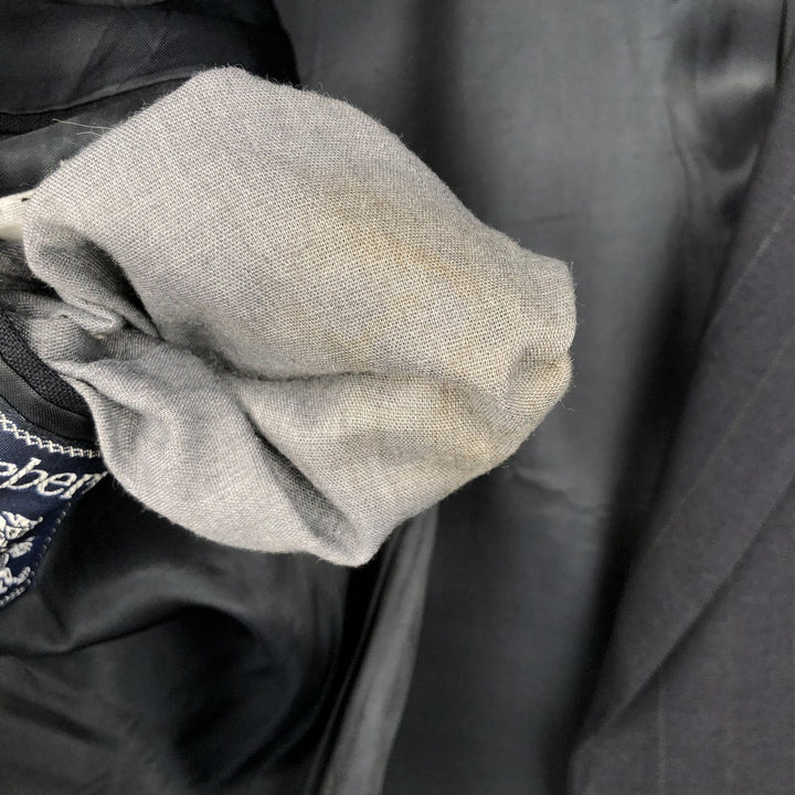 Burberry's Striped Wool Tailored Jacket, Men's Size Medium wool navy blue type Vintage Second Hand