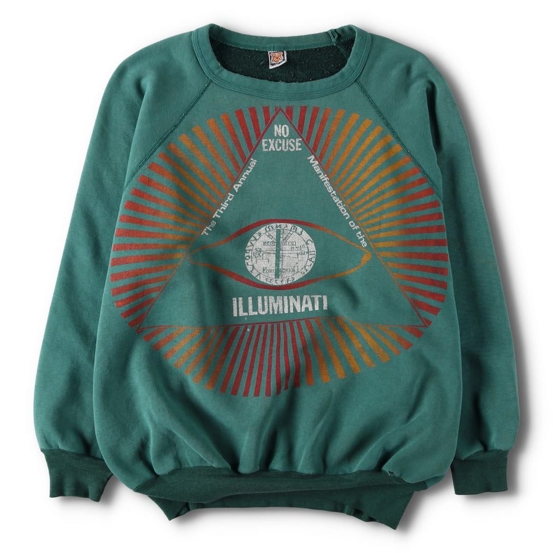 80'S TIGER BRAND FREEMASON Print Sweatshirt, Made in Canada, Men's XL (approx.), Vintage cotton green type Vintage Second Hand