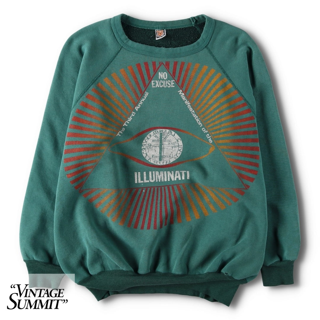 80'S TIGER BRAND FREEMASON Print Sweatshirt, Made in Canada, Men's XL (approx.), Vintage cotton green type Vintage Second Hand