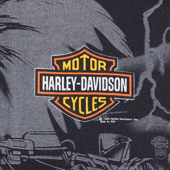 90'S Harley-Davidson Eagle Pattern All-Over Print Advertising Sweatshirt, Made in USA cotton black type Vintage Second Hand