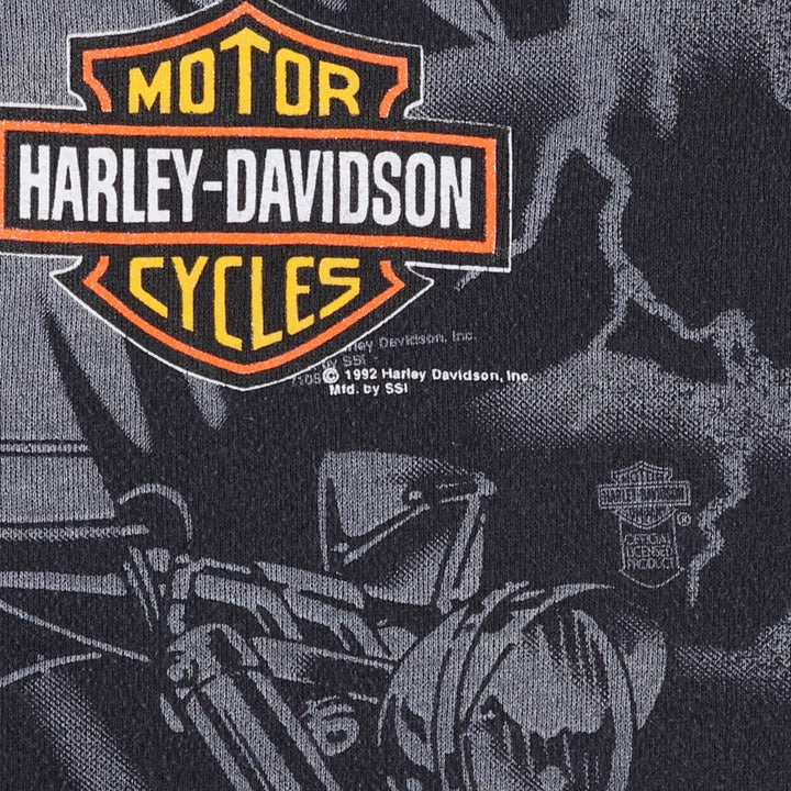 90'S Harley-Davidson Eagle Pattern All-Over Print Advertising Sweatshirt, Made in USA cotton black type Vintage Second Hand