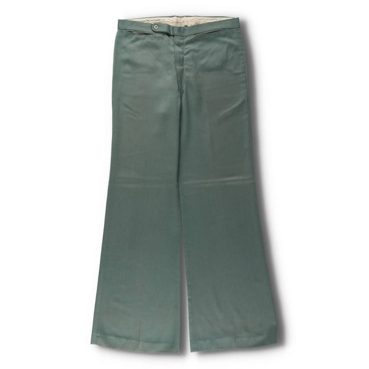 UNKNOWN 1950'S Rayon Gabardine Flare Pants, Men's Size W34 (approx.), Vintage unclear Khaki type sage green Vintage Second Hand