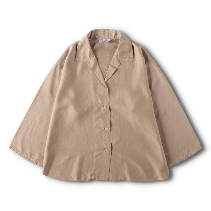 1960'S Vintage 3/4 Sleeve Open Collar Silk Shirt, Women's Size S (approx.), Boxy Shirt silk cheek Vintage Second Hand