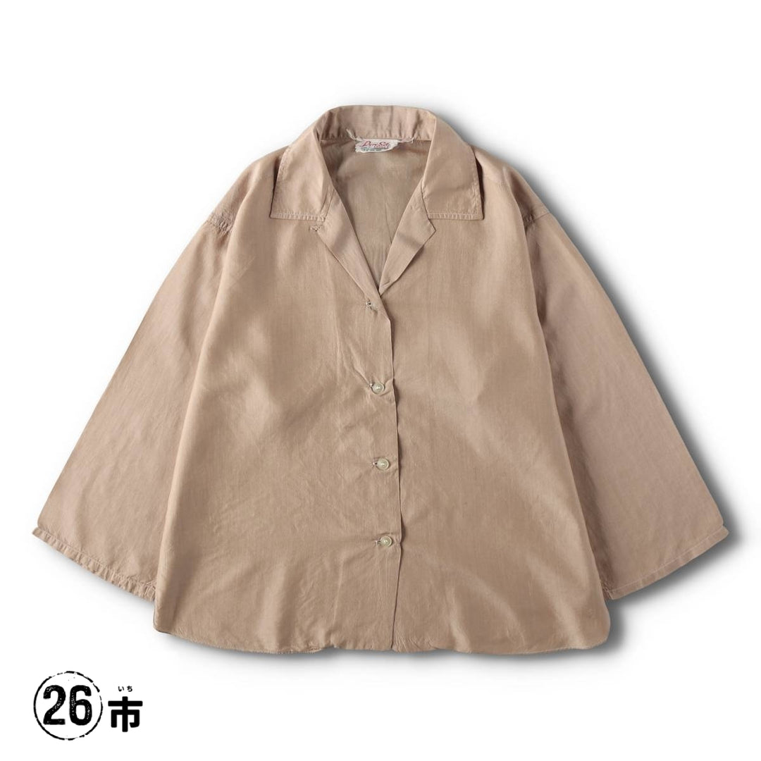 1960'S Vintage 3/4 Sleeve Open Collar Silk Shirt, Women's Size S (approx.), Boxy Shirt silk cheek Vintage Second Hand