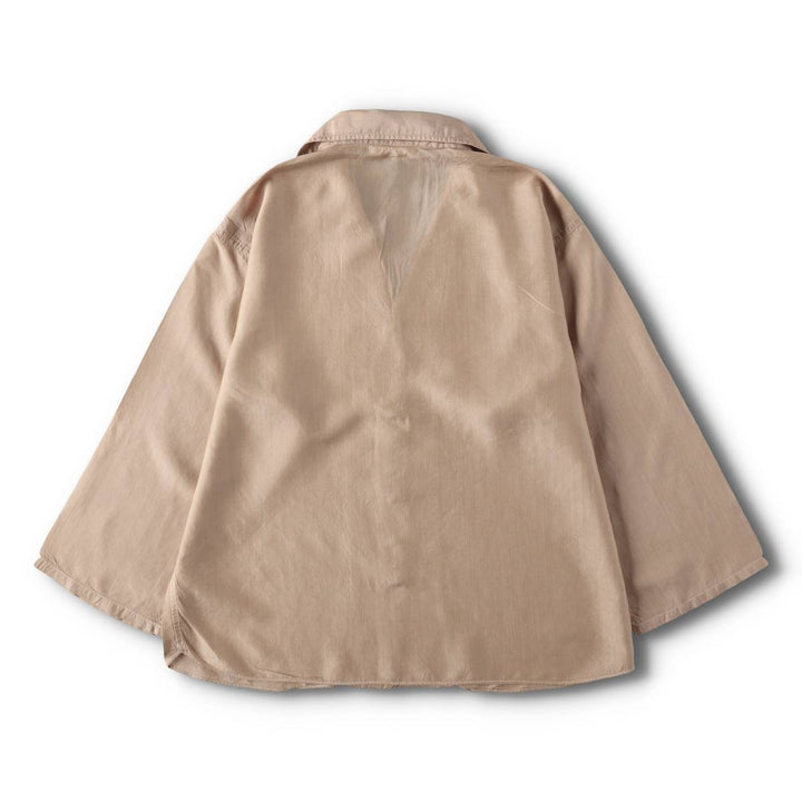 1960'S Vintage 3/4 Sleeve Open Collar Silk Shirt, Women's Size S (approx.), Boxy Shirt silk cheek Vintage Second Hand