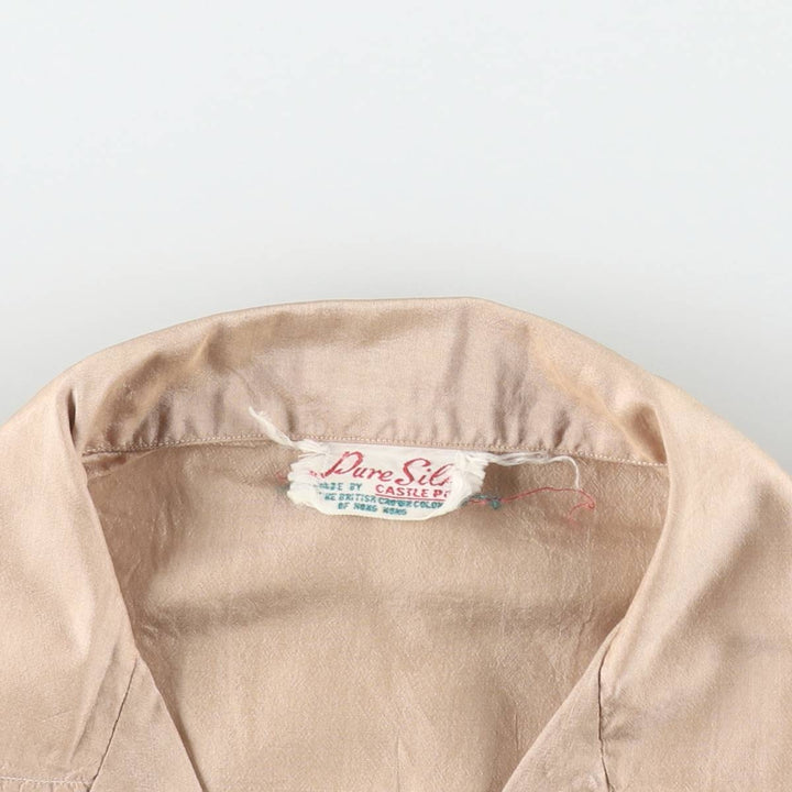 1960'S Vintage 3/4 Sleeve Open Collar Silk Shirt, Women's Size S (approx.), Boxy Shirt silk cheek Vintage Second Hand