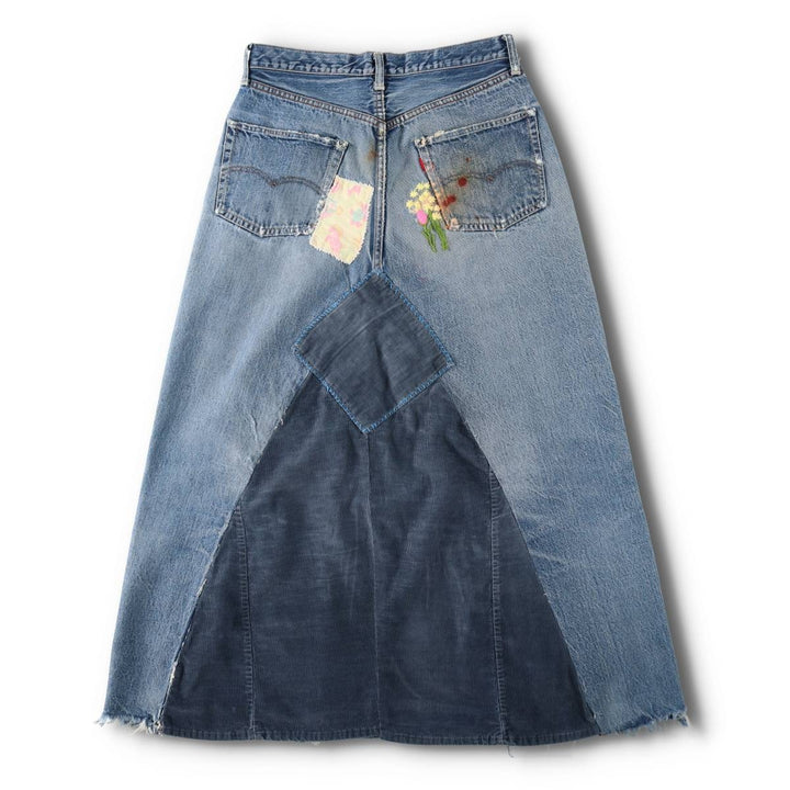 80'S Levi's 501 Remake Denim Long A-Line Skirt, Women's Size XL (Equivalent), Vintage unclear blue type Vintage Second Hand
