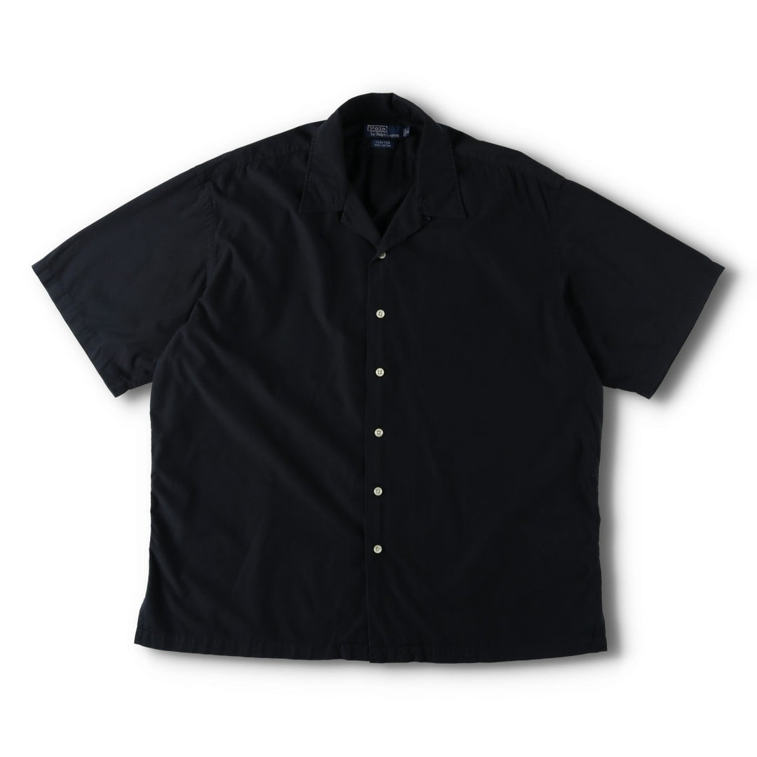 Ralph Lauren POLO by Ralph Lauren CLAYTON Short-Sleeve Open-Collar Cotton Shirt, Boxy Fit, Men's Size XL (approx.) cotton black type Vintage Second Hand