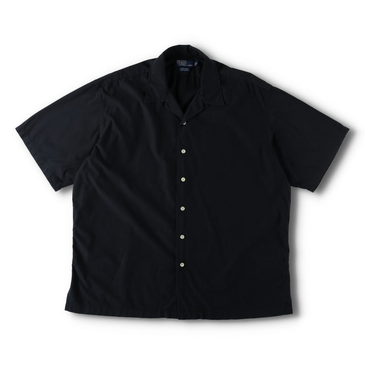 Ralph Lauren POLO by Ralph Lauren CLAYTON Short-Sleeve Open-Collar Cotton Shirt, Boxy Fit, Men's Size XL (approx.) cotton black type Vintage Second Hand