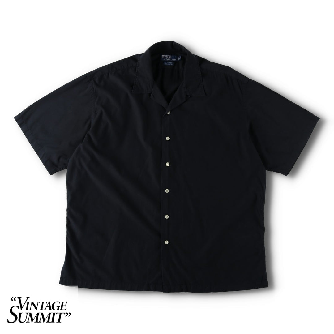 Ralph Lauren POLO by Ralph Lauren CLAYTON Short-Sleeve Open-Collar Cotton Shirt, Boxy Fit, Men's Size XL (approx.) cotton black type Vintage Second Hand
