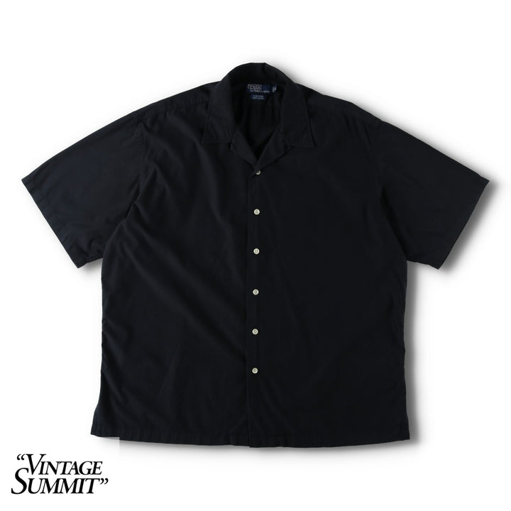 Ralph Lauren POLO by Ralph Lauren CLAYTON Short-Sleeve Open-Collar Cotton Shirt, Boxy Fit, Men's Size XL (approx.) cotton black type Vintage Second Hand