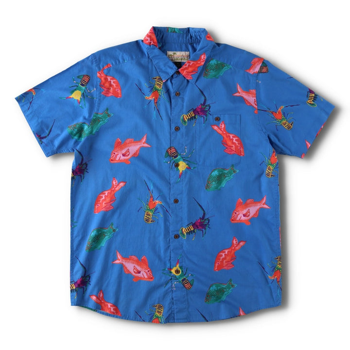 Patagonia Pataloha 52561SP20 All-over print Hawaiian Aloha shirt, men's size L (approx.) Organic cotton blue type Vintage Second Hand