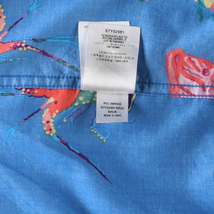 Patagonia Pataloha 52561SP20 All-over print Hawaiian Aloha shirt, men's size L (approx.) Organic cotton blue type Vintage Second Hand