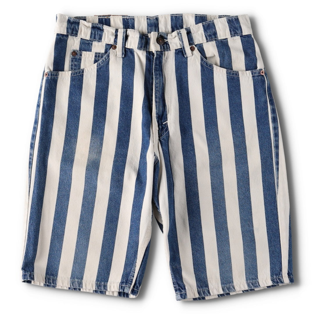 90'S Levi's 550 Stripe Pattern Orange Tab Denim Shorts (Men's W31 equivalent) - Made in USA. cotton white type Vintage Second Hand