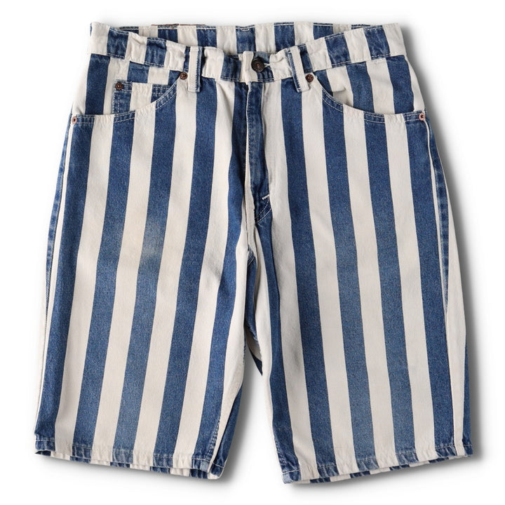 90'S Levi's 550 Stripe Pattern Orange Tab Denim Shorts (Men's W31 equivalent) - Made in USA. cotton white type Vintage Second Hand