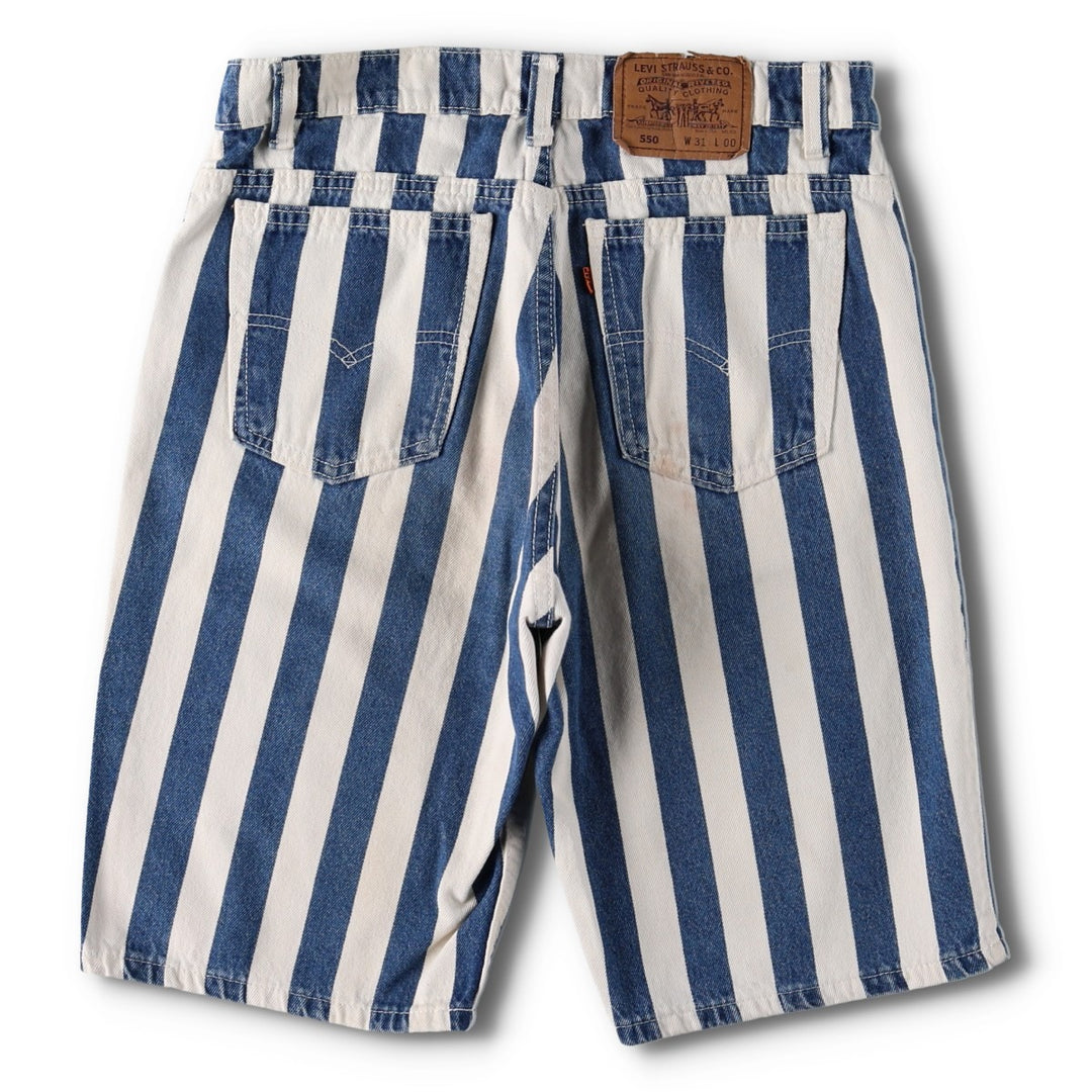 90'S Levi's 550 Stripe Pattern Orange Tab Denim Shorts (Men's W31 equivalent) - Made in USA. cotton white type Vintage Second Hand