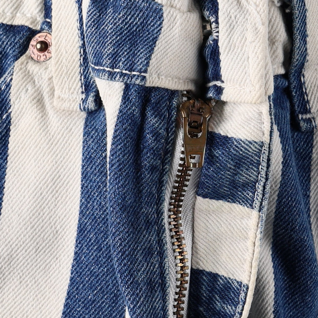 90'S Levi's 550 Stripe Pattern Orange Tab Denim Shorts (Men's W31 equivalent) - Made in USA. cotton white type Vintage Second Hand