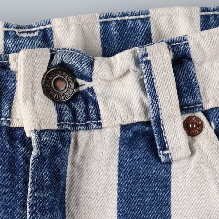 90'S Levi's 550 Stripe Pattern Orange Tab Denim Shorts (Men's W31 equivalent) - Made in USA. cotton white type Vintage Second Hand
