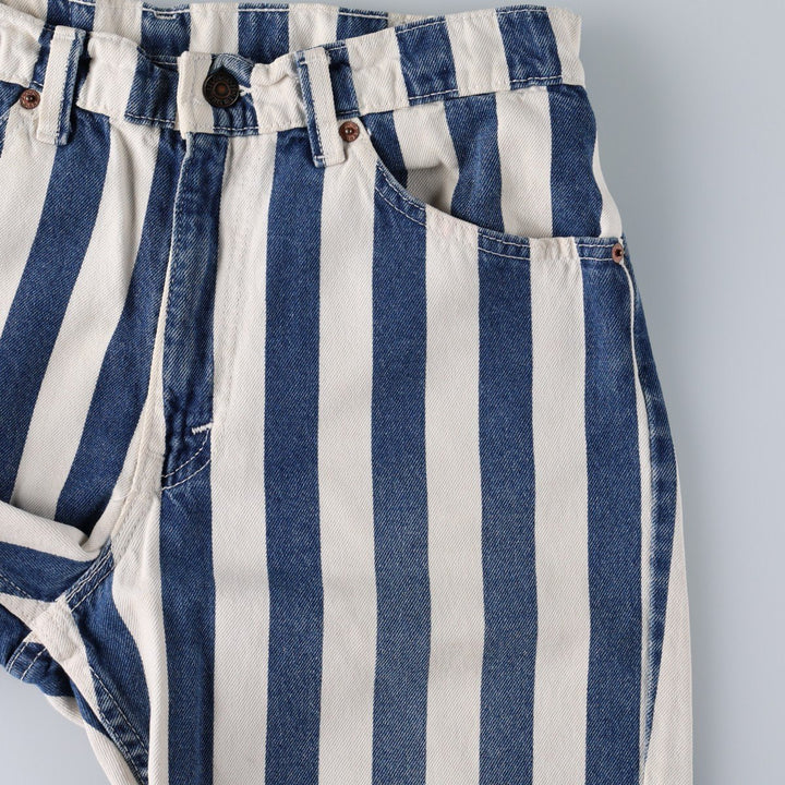 90'S Levi's 550 Stripe Pattern Orange Tab Denim Shorts (Men's W31 equivalent) - Made in USA. cotton white type Vintage Second Hand