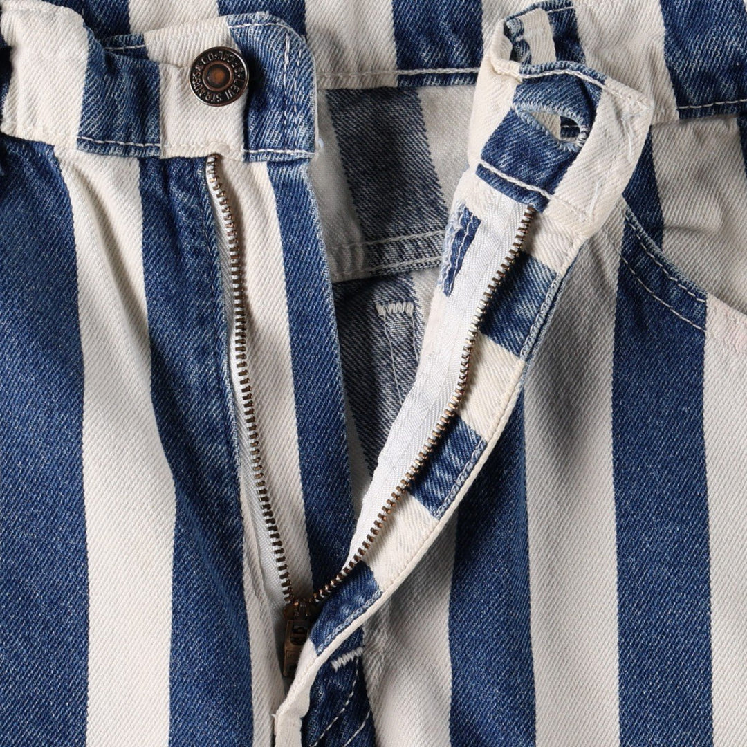 90'S Levi's 550 Stripe Pattern Orange Tab Denim Shorts (Men's W31 equivalent) - Made in USA. cotton white type Vintage Second Hand