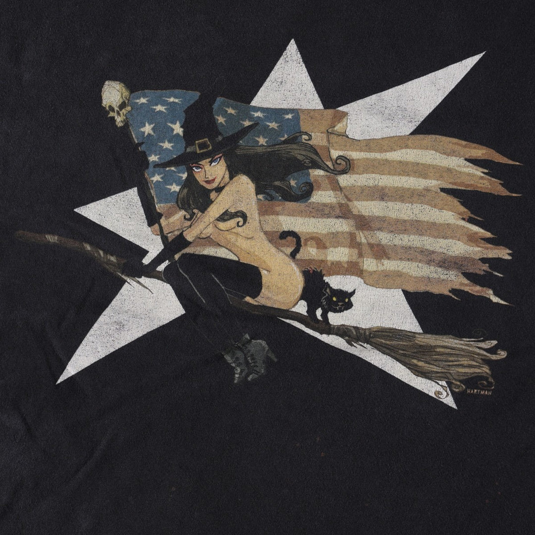 2000'S Hanes Heavyweight Rob Zombie American Witch Stars and Stripes Band T-Shirt (Men's Size M) cotton black type Vintage Second Hand