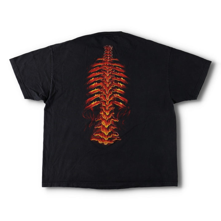 ODM Skull Pattern Fire Pattern Print T-Shirt (Men's XXL equivalent) cotton black type Vintage Second Hand