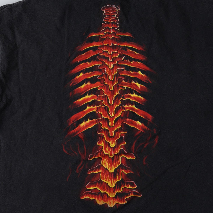 ODM Skull Pattern Fire Pattern Print T-Shirt (Men's XXL equivalent) cotton black type Vintage Second Hand