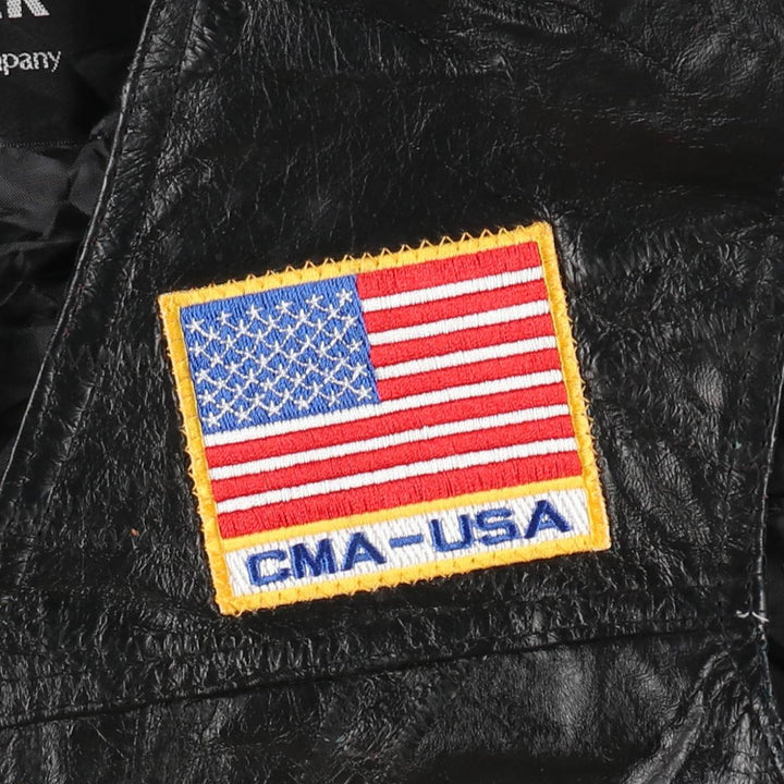 Navarre Leather Company Italian Stone Design American flag pattern patch custom leather vest, men's size L equivalent, vintage. genuine leather black type Vintage Second Hand