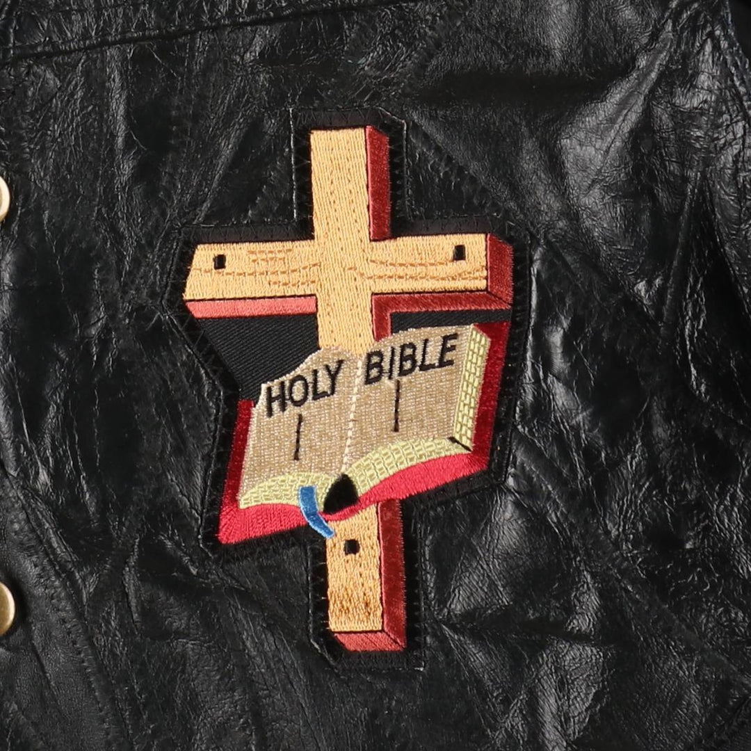 Navarre Leather Company Italian Stone Design American flag pattern patch custom leather vest, men's size L equivalent, vintage. genuine leather black type Vintage Second Hand