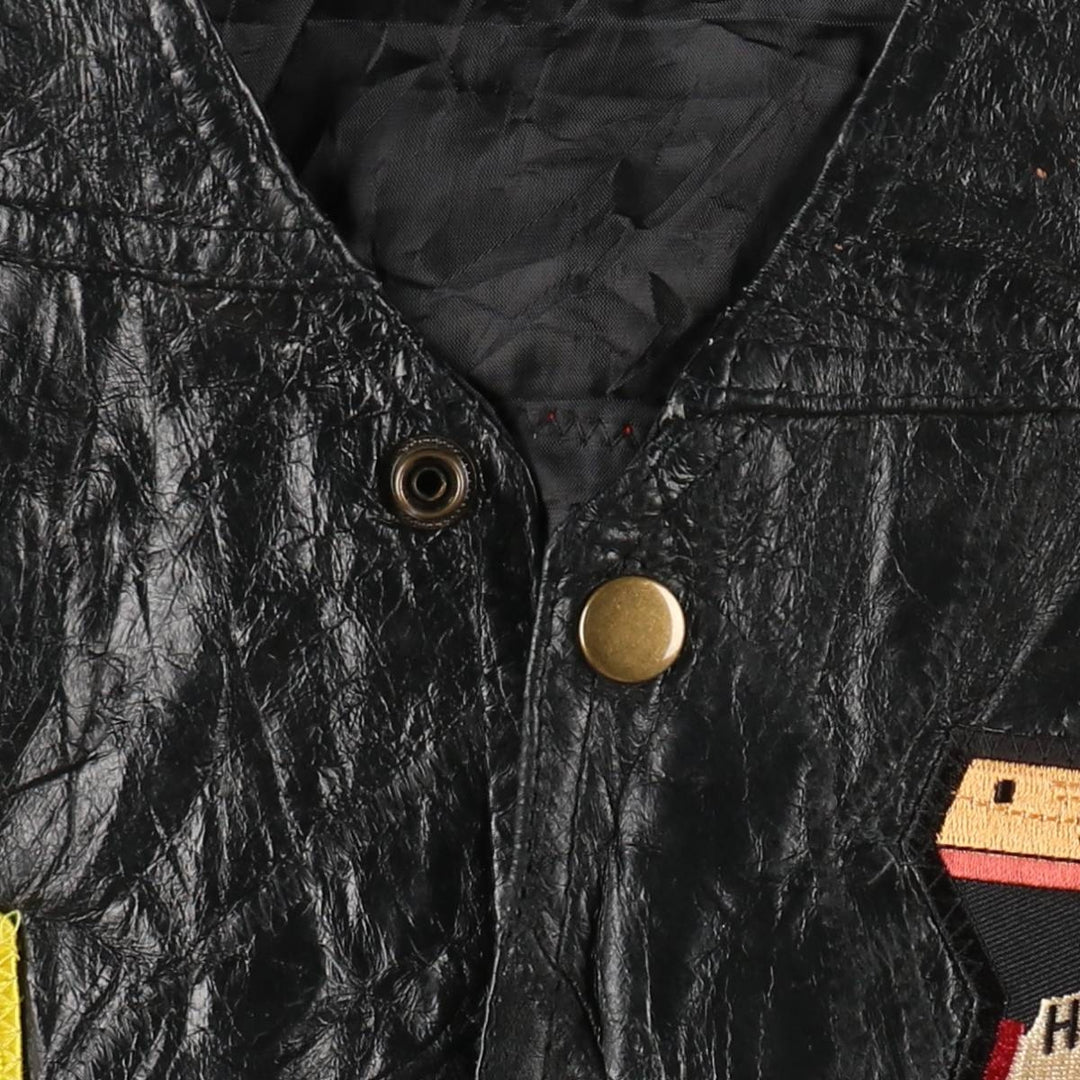 Navarre Leather Company Italian Stone Design American flag pattern patch custom leather vest, men's size L equivalent, vintage. genuine leather black type Vintage Second Hand
