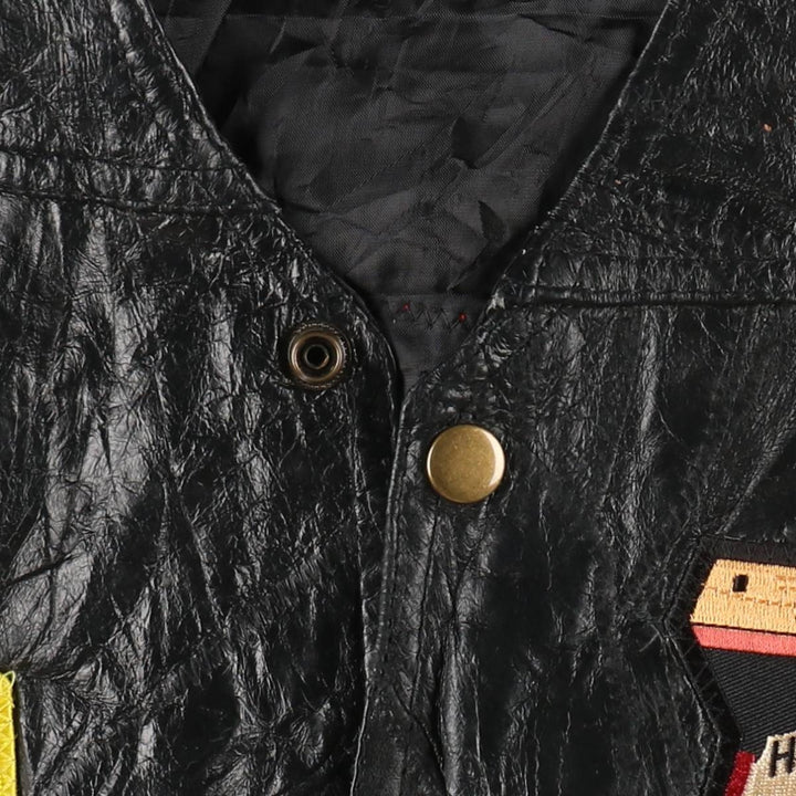 Navarre Leather Company Italian Stone Design American flag pattern patch custom leather vest, men's size L equivalent, vintage. genuine leather black type Vintage Second Hand