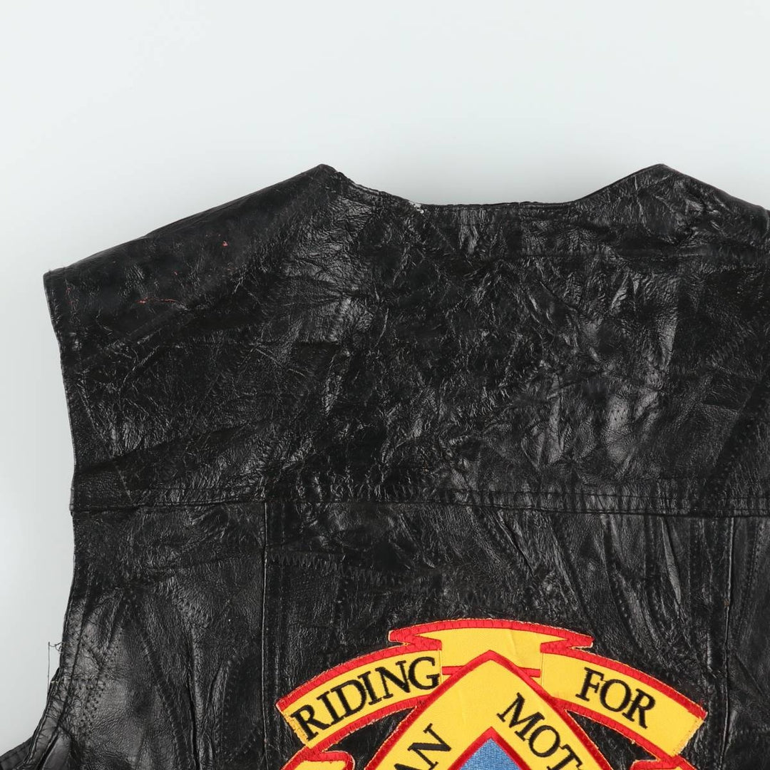 Navarre Leather Company Italian Stone Design American flag pattern patch custom leather vest, men's size L equivalent, vintage. genuine leather black type Vintage Second Hand
