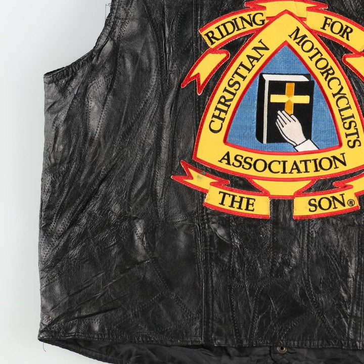 Navarre Leather Company Italian Stone Design American flag pattern patch custom leather vest, men's size L equivalent, vintage. genuine leather black type Vintage Second Hand