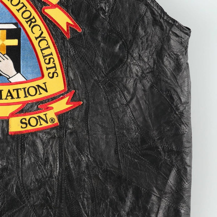 Navarre Leather Company Italian Stone Design American flag pattern patch custom leather vest, men's size L equivalent, vintage. genuine leather black type Vintage Second Hand
