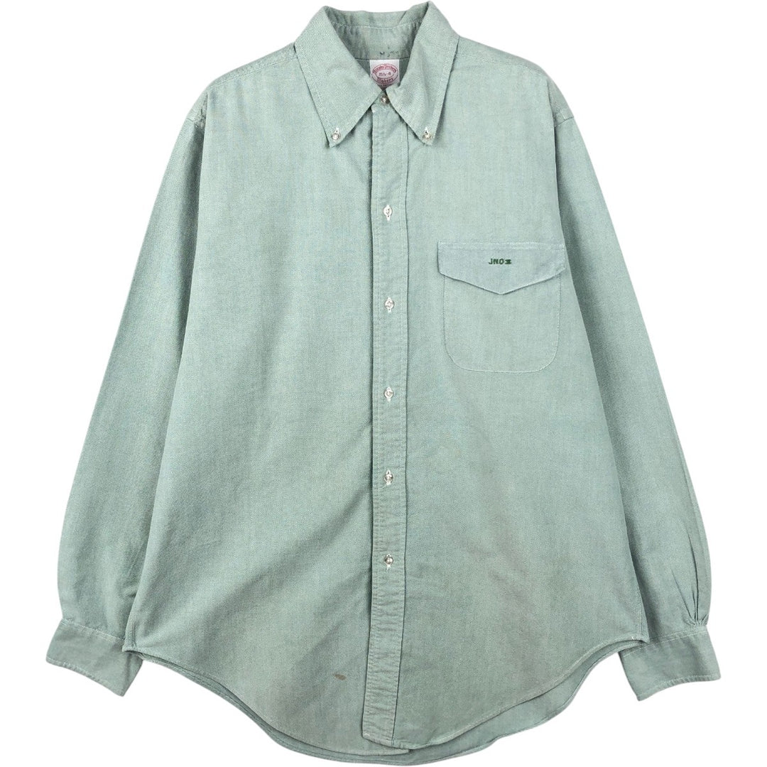 80s-90'S Brooks Brothers MAKERS 6-button long-sleeve button-down shirt, made in USA, men's size M equivalent, vintage. cotton green type Vintage Second Hand