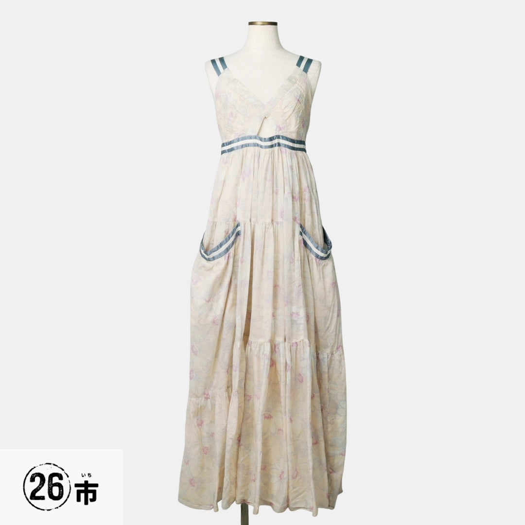 Marc Jacobs MARC BY MARC JACOBS all-over floral print maxi jumper dress, women's size M (approx.) cotton unbleached Vintage Second Hand
