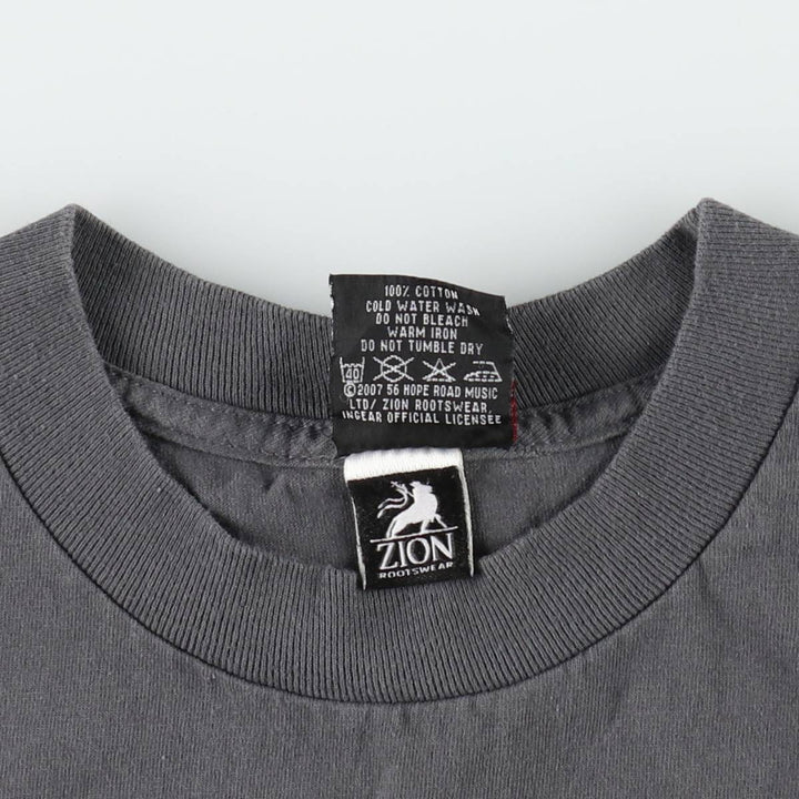 2000'S ZION BOB MARLEY Band T-shirt (Men's size M) cotton Charcoal Vintage Second Hand