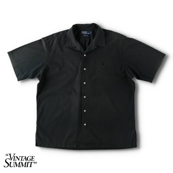 Ralph Lauren POLO by Ralph Lauren CALDWELL Short-Sleeve Open-Collar Cotton Shirt, Boxy Fit, Men's Size L (approx.) cotton Green type dark green Vintage Second Hand