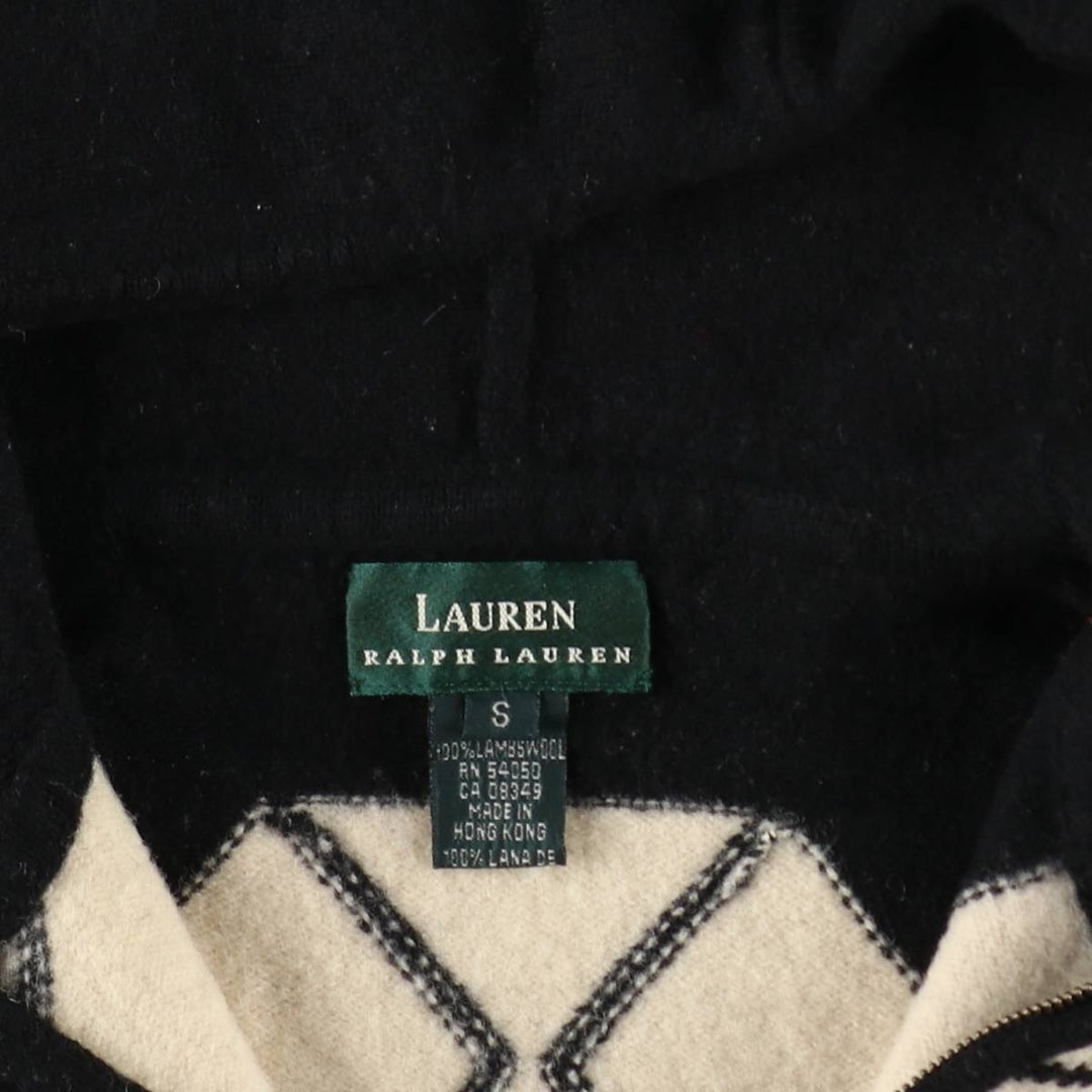 Ralph Lauren LAUREN all-over Native Pattern wool knit half-zip sweater, women's size S (approx.) Lamb wool black type Vintage Second Hand