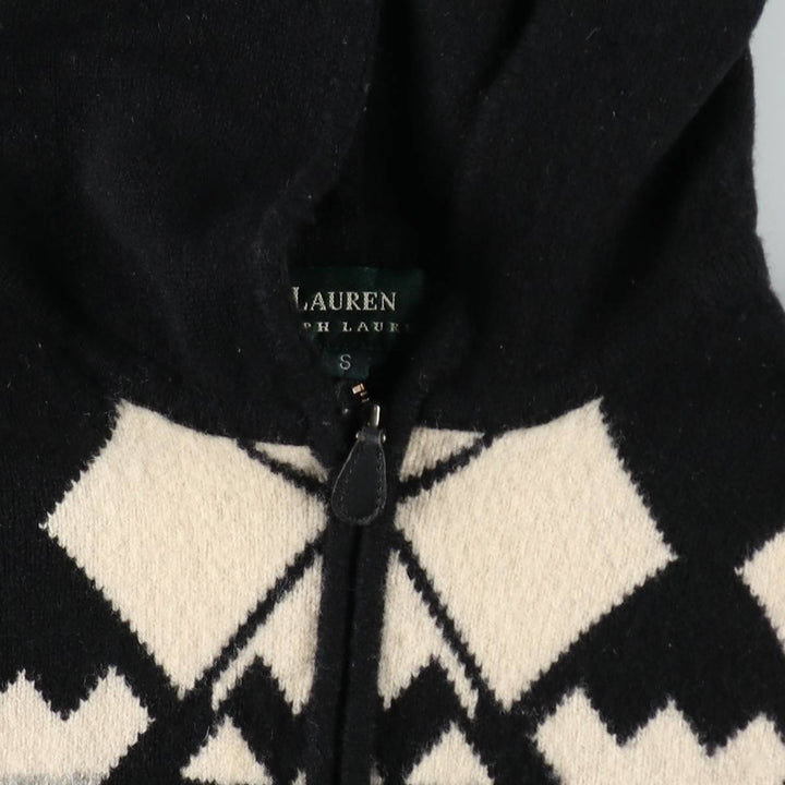 Ralph Lauren LAUREN all-over Native Pattern wool knit half-zip sweater, women's size S (approx.) Lamb wool black type Vintage Second Hand