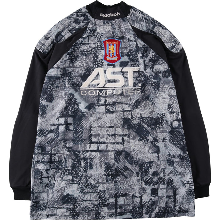 Reebok Premier League Aston Villa FC Mock Neck Goalkeeper Shirt Soccer Uniform Game Shirt polyester gray type Vintage Second Hand