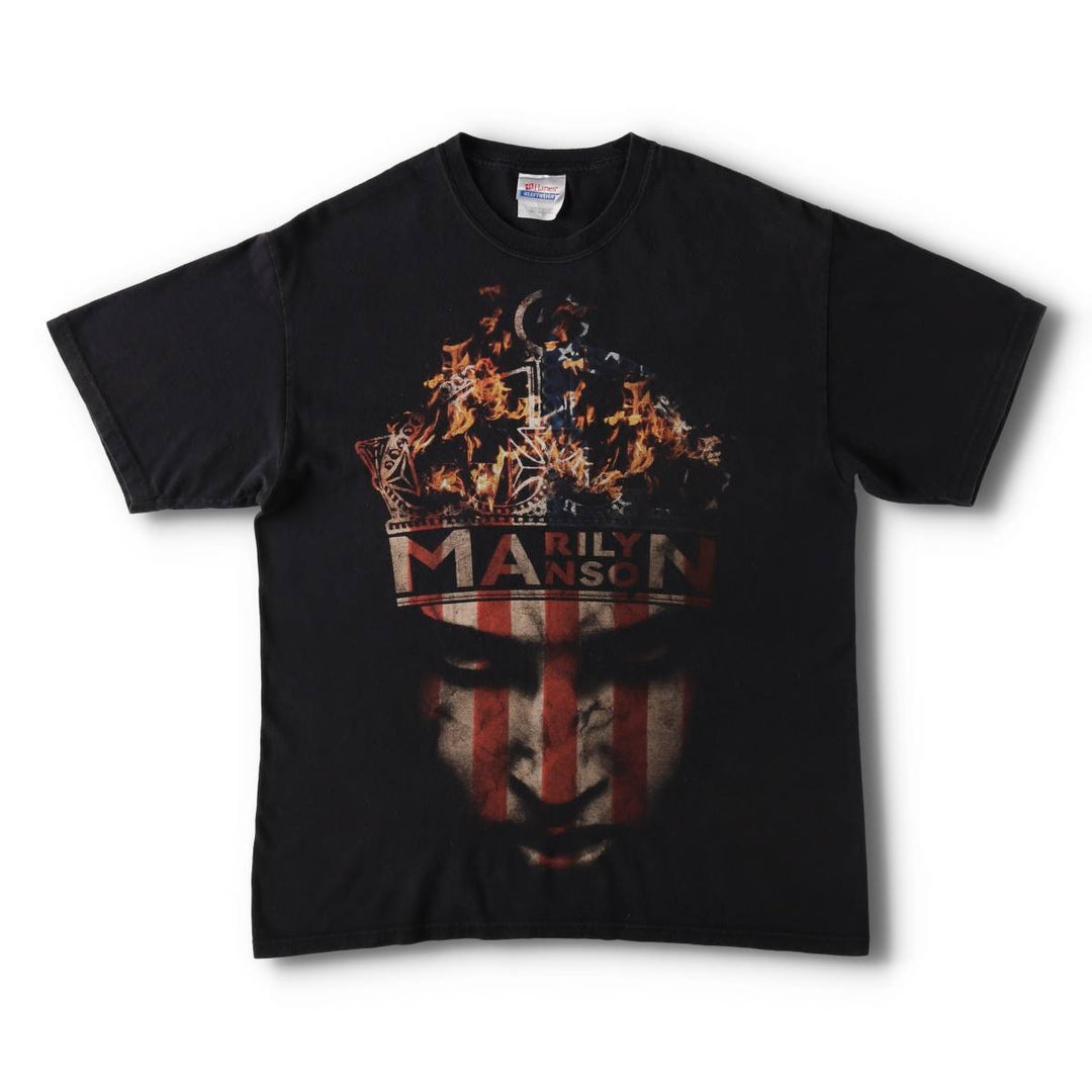 2000'S Hanes Heavyweight Marilyn Manson Fire Pattern Band T-Shirt (Men's Size M) cotton black type Vintage Second Hand