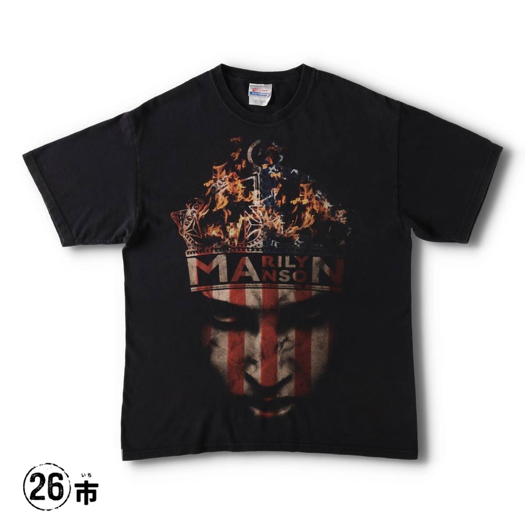 2000'S Hanes Heavyweight Marilyn Manson Fire Pattern Band T-Shirt (Men's Size M) cotton black type Vintage Second Hand